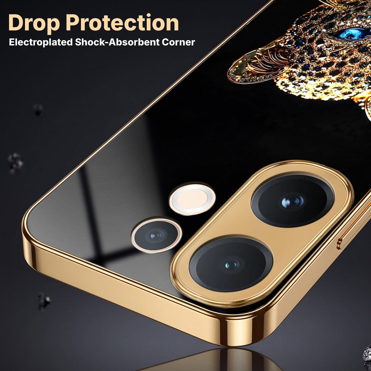 Vivo V60e 5G Panther Gold Electroplated Glass Phone Back Case