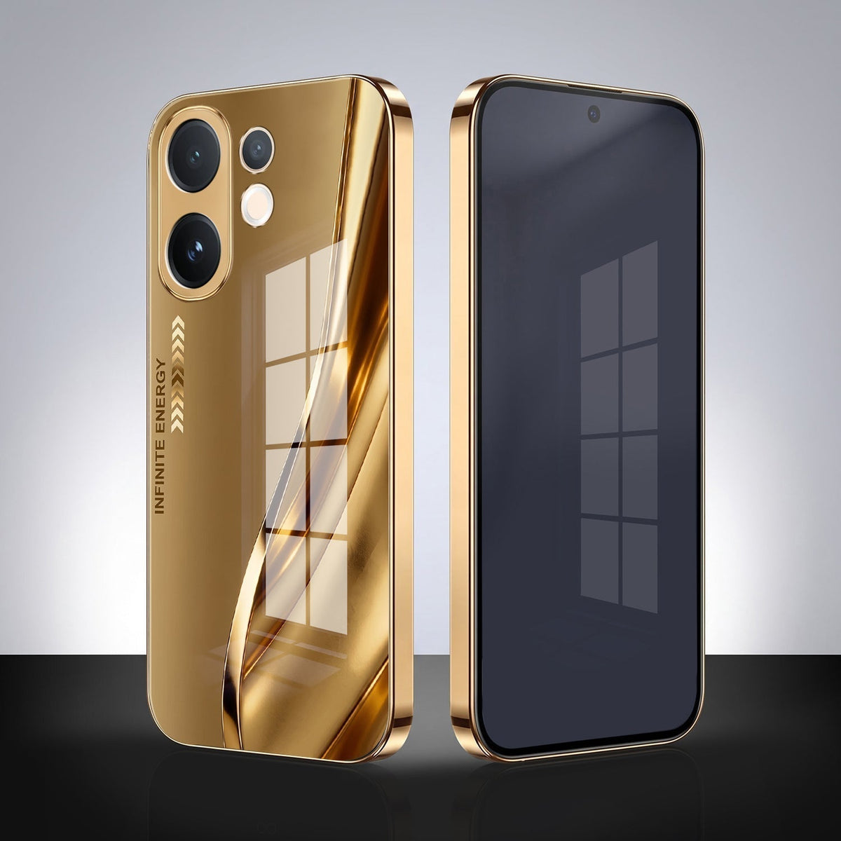 Vivo V60 5G Luxury Infinity Energy Gold Electroplated Glass Phone Case