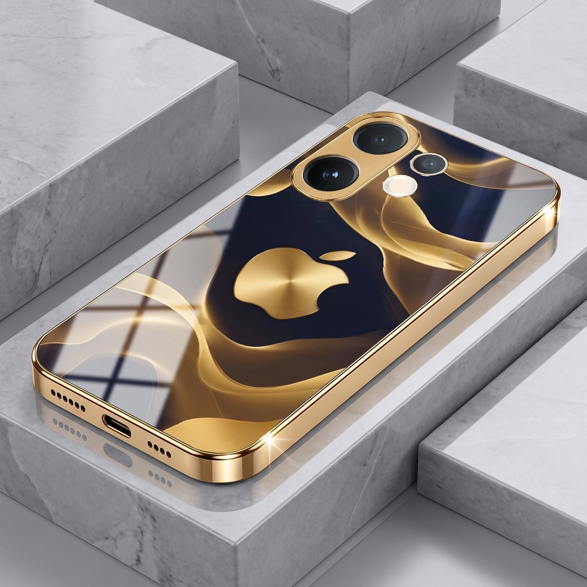 Vivo T4 Pro 5G Luxury Wave Gold Electroplated Glass Phone Back Case