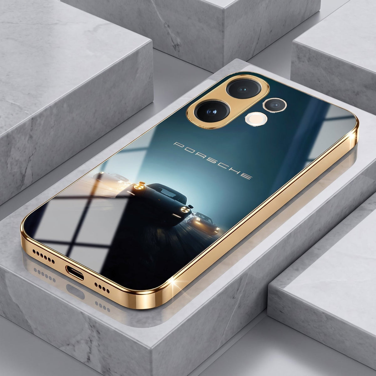 Vivo T4 Pro 5G Porsche Luxury Gold Electroplated Glass Phone Back Case