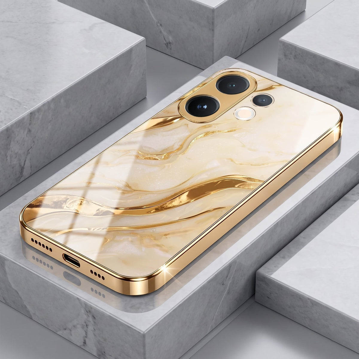 Vivo V60 5G Marvel Texture Gold Electroplated Glass Phone Back Case