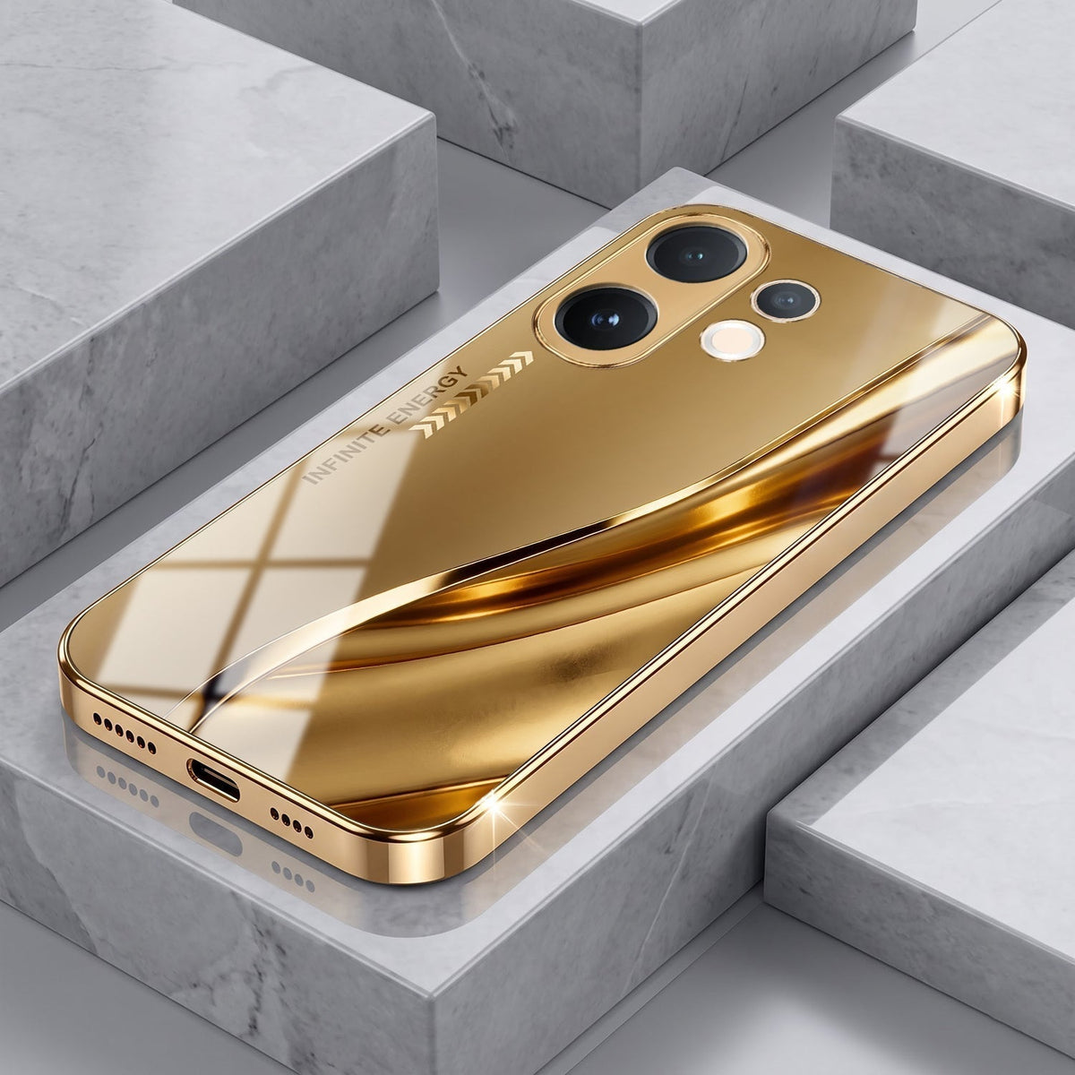 Vivo T4 Pro 5G Luxury Infinity Energy Gold Electroplated Glass Phone Case