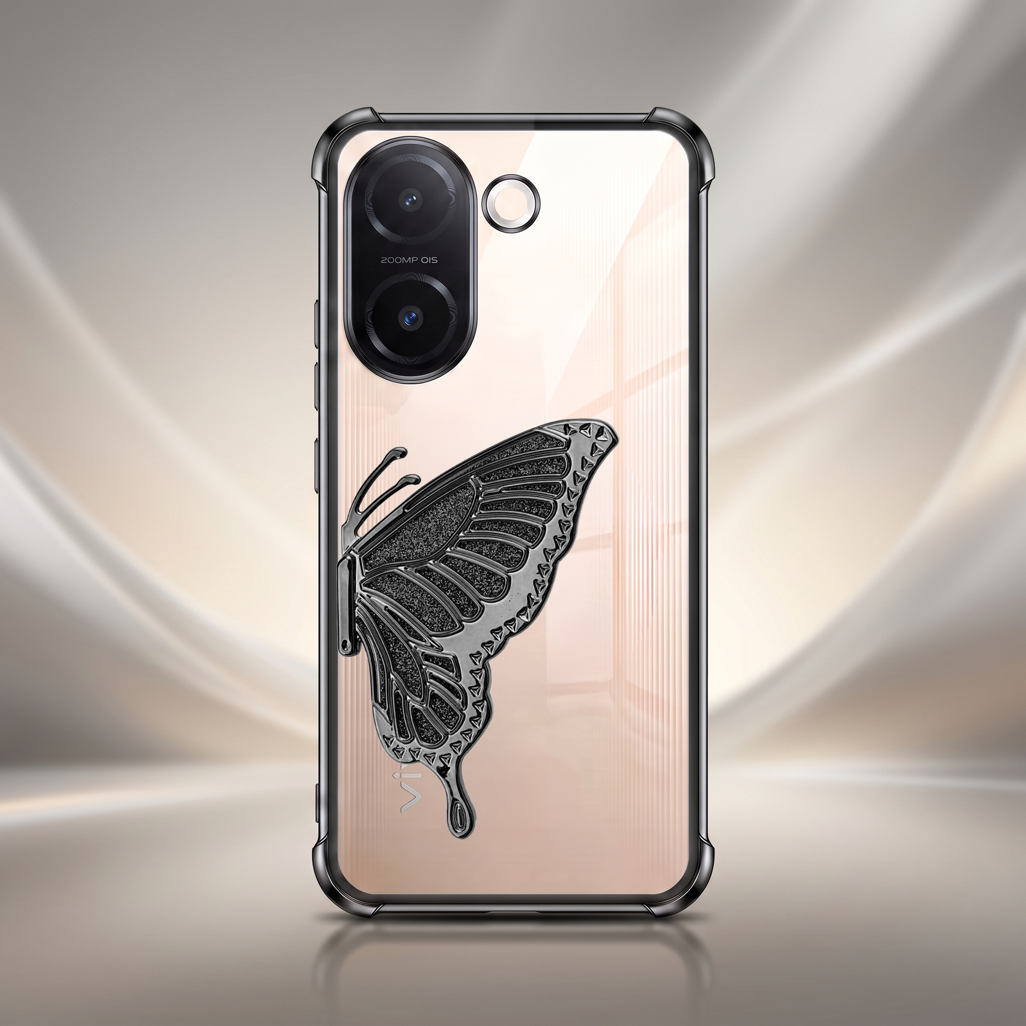 Vivo V60e 5G Premium Butterfly Glitter Stand Transparent Shockproof Airbag Phone Case