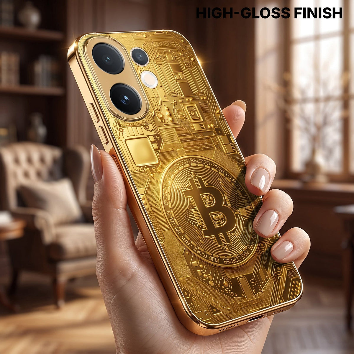 Vivo V60e 5G Bitcoin Gold Electroplated Glass Phone Back Case