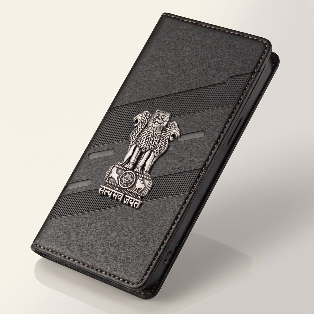 Oppo Reno 12 Pro 5G Satyamev Jayate 3D Emblem Magnetic Flip Wallet Case