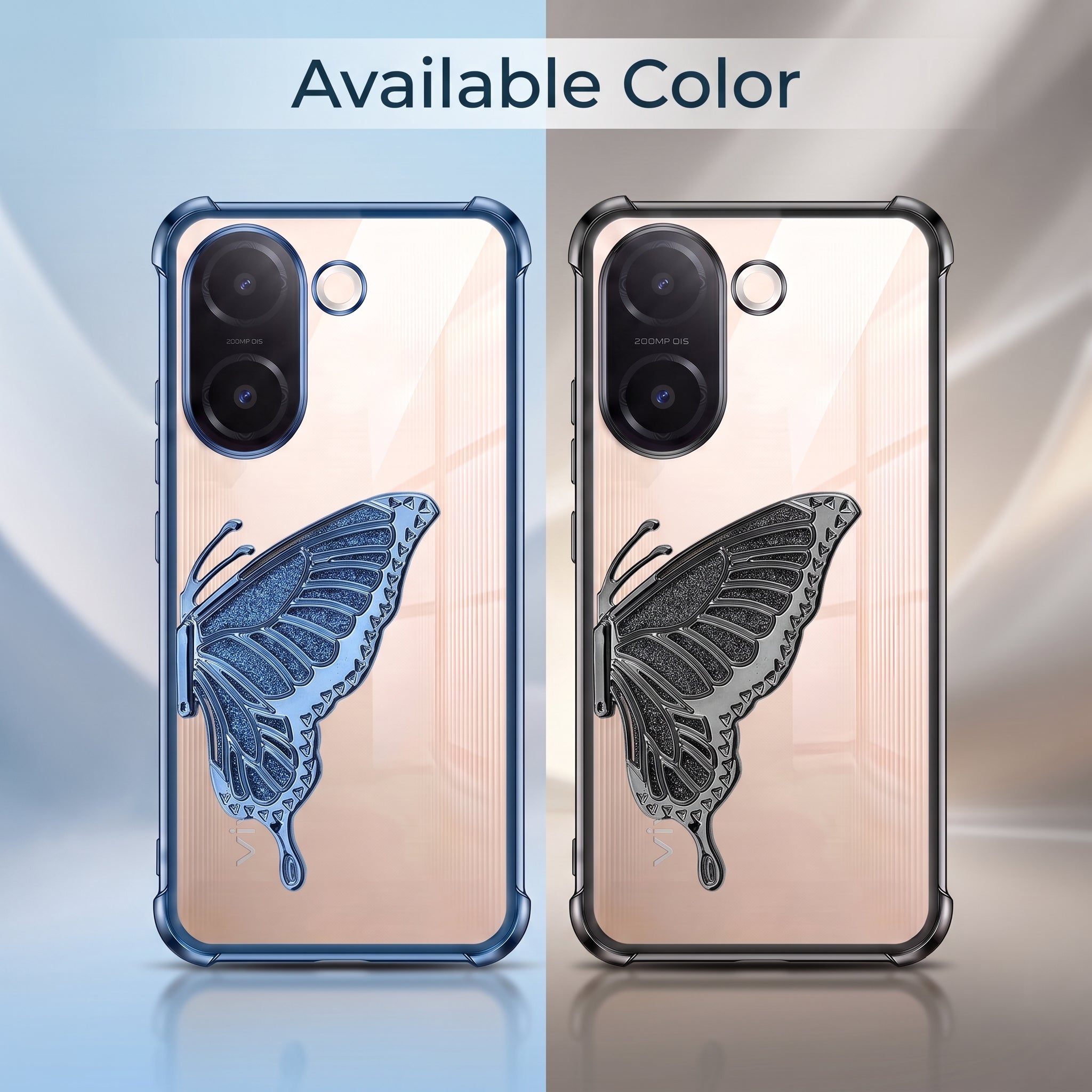 Vivo V60e 5G Premium Butterfly Glitter Stand Transparent Shockproof Airbag Phone Case