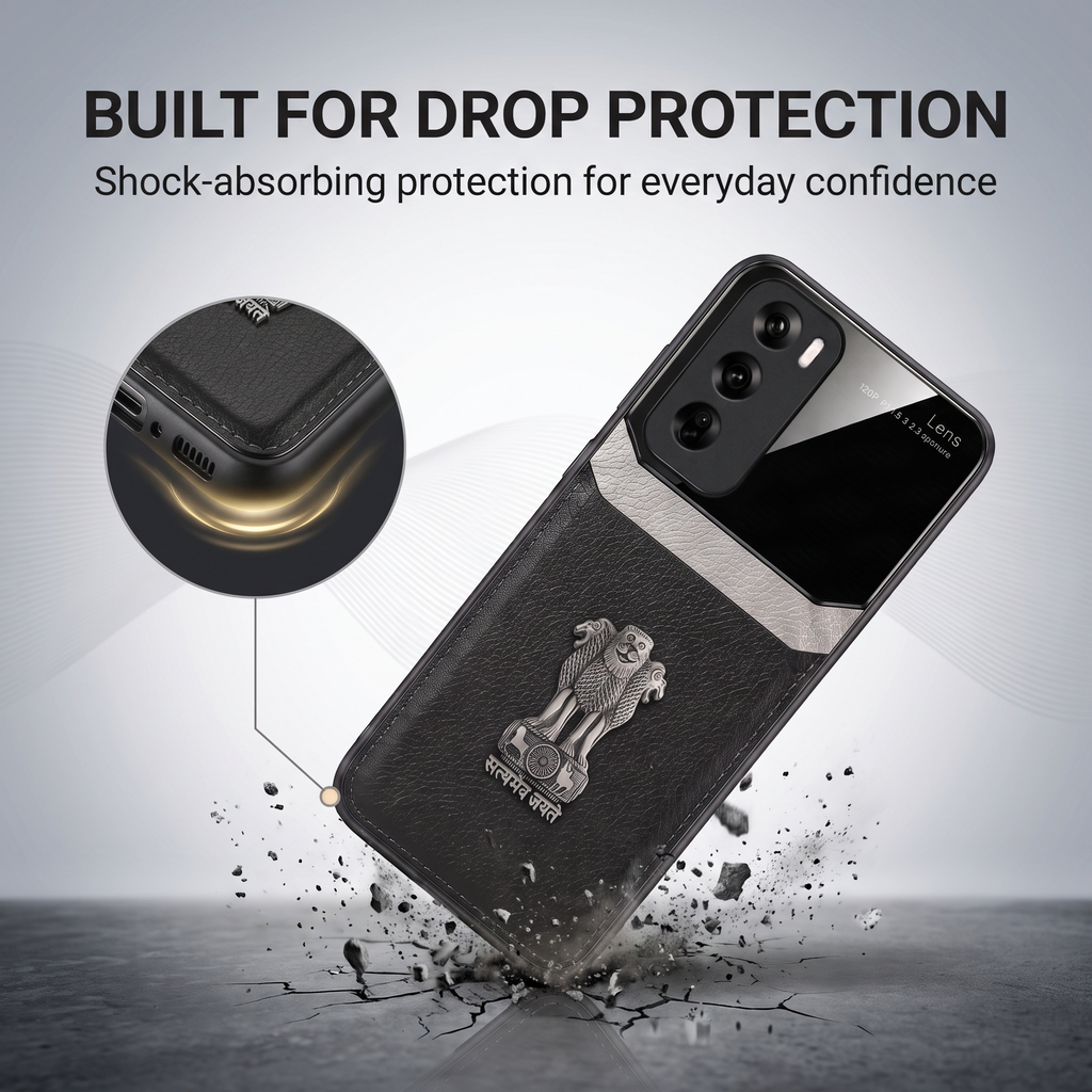 Oppo Reno 12 5G Satyamev Jayate 3D Metal Leather Back Case