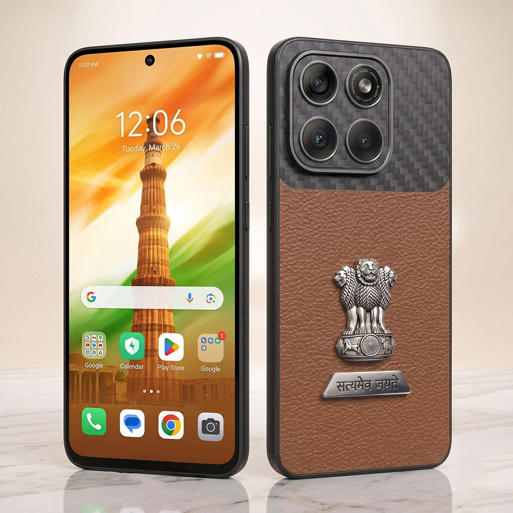 Motorola Edge 70 5G Satyamev Jayate 2-in-1 Emblem Carbon Fiber Leather Phone Case