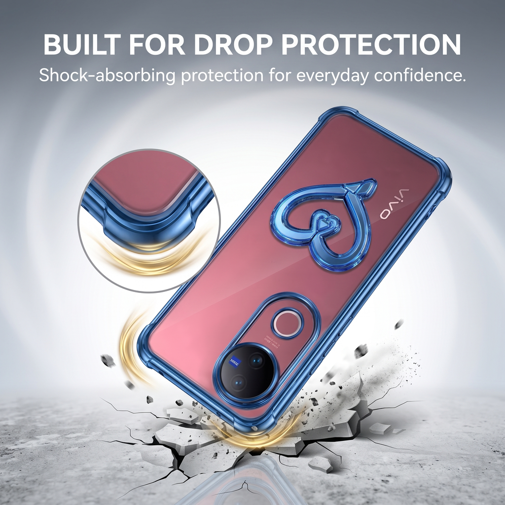 Vivo V50 5G Premium Heart Stand Transparent Shockproof Airbag Phone Case