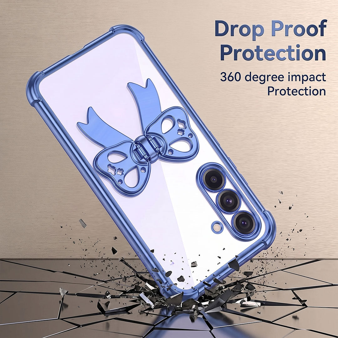 Samsung Galaxy A16 5G Stylish Bow Knot Stand Transparent Shockproof Airbag Phone Case