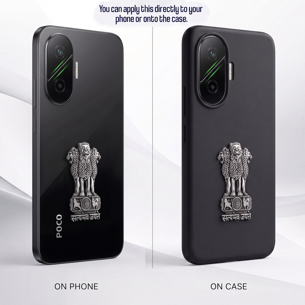 POCO F7 5G Compatible Satyamev Jayate 3D Metal Emblem Sticker