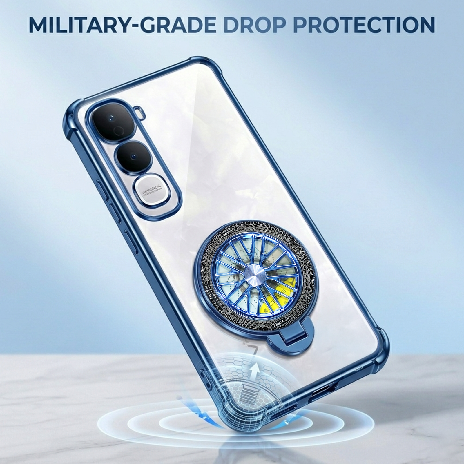 Vivo Y400 Pro 5G Premium Stress Buster Wheel Rotating Shockproof Airbags Case