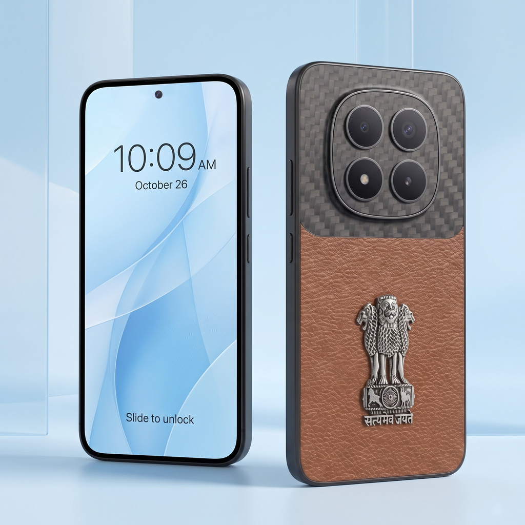 Redmi Note 15 Pro Plus 5G Satyamev Jayate Carbon Fiber Leather Hybrid Phone Case