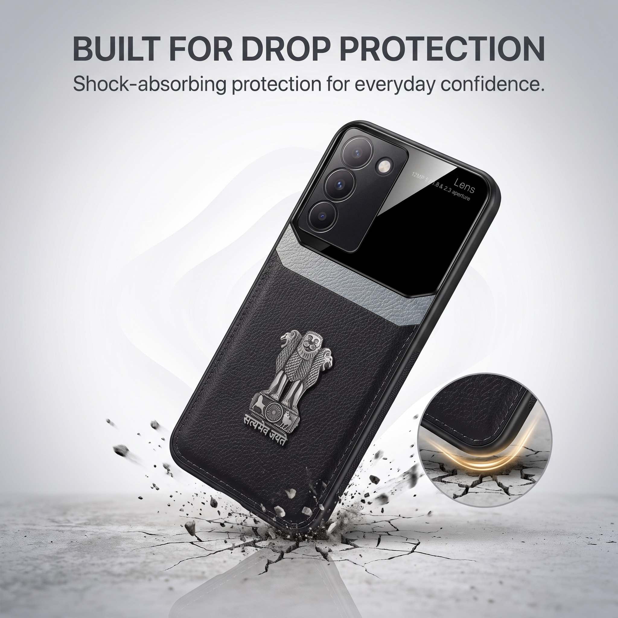 Vivo Y200e 5G Satyamev Jayate 3D Metal Leather Back Case
