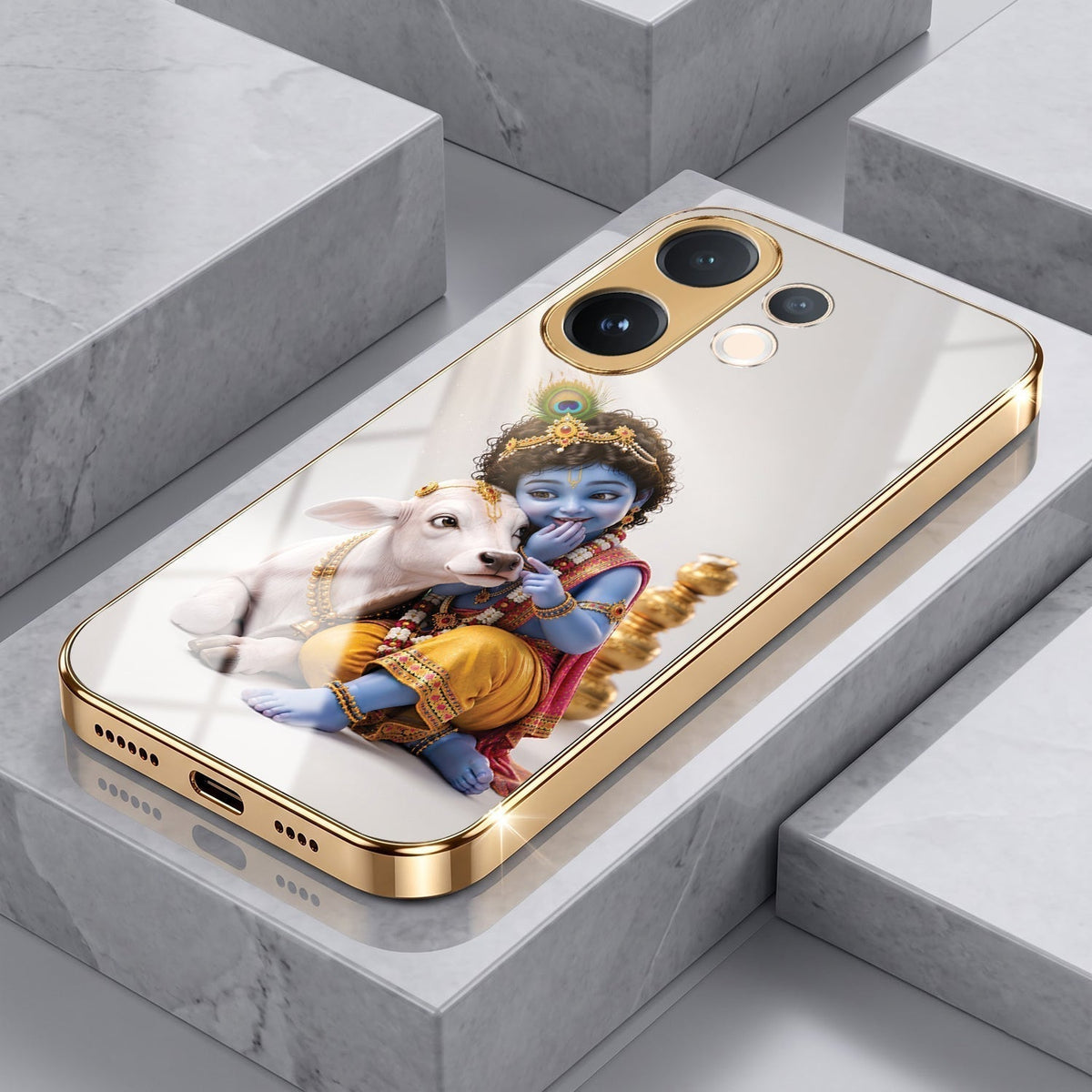 Vivo T4 Pro 5G Bal Krishna Blessings Gold Electroplated Glass Phone Back Case