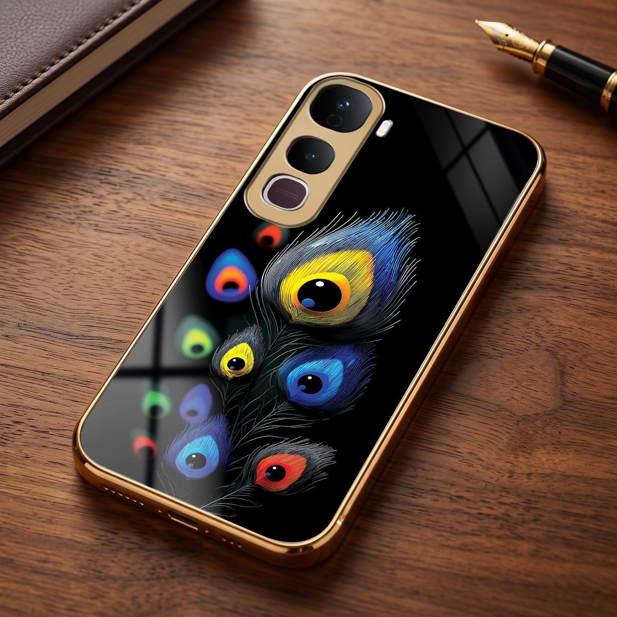 Vivo Y400 Pro 5G Multi-Feather Peacock Gold Electroplated Glass Phone Back Case