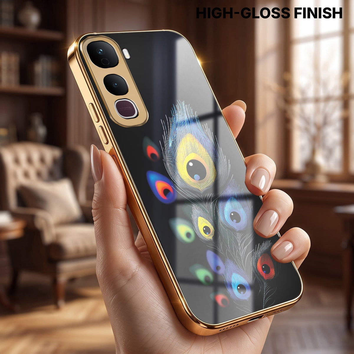 Vivo Y400 Pro 5G Multi-Feather Peacock Gold Electroplated Glass Phone Back Case