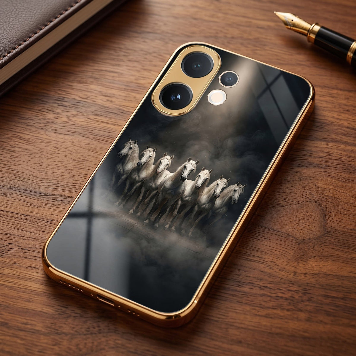 Vivo V60 5G Running Horses Gold Electroplated Glass Phone Back Case