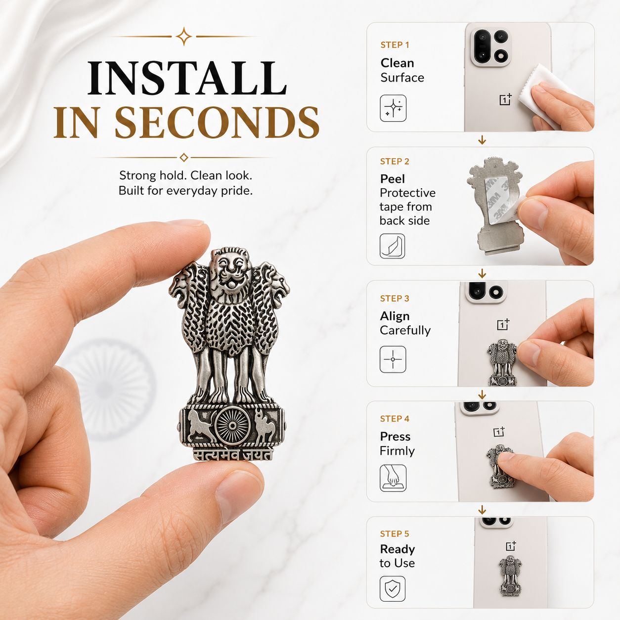 Oppo Find X9s 5G Compatible Satyamev Jayate 3D Metal Emblem Sticker