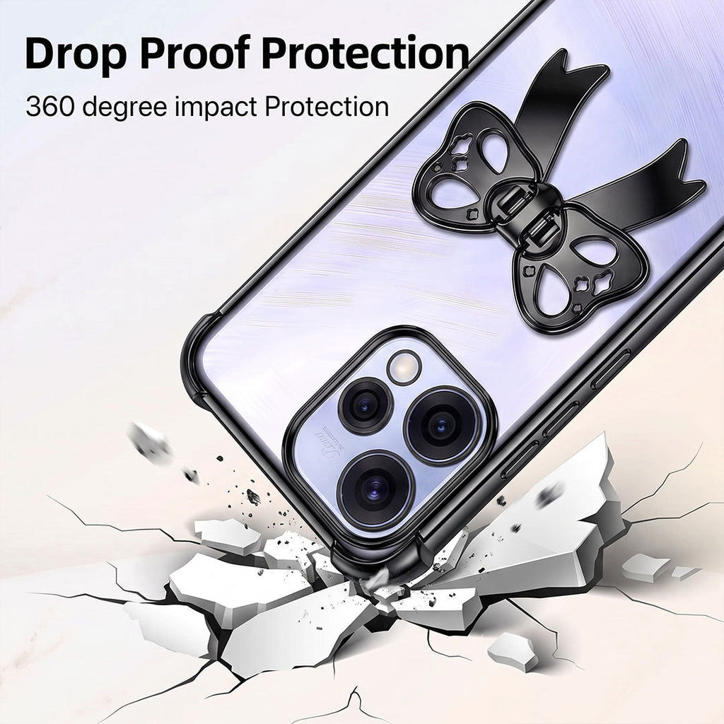 Oppo Reno 15 5G Stylish Bow Knot Stand Transparent Shockproof Airbag Phone Case