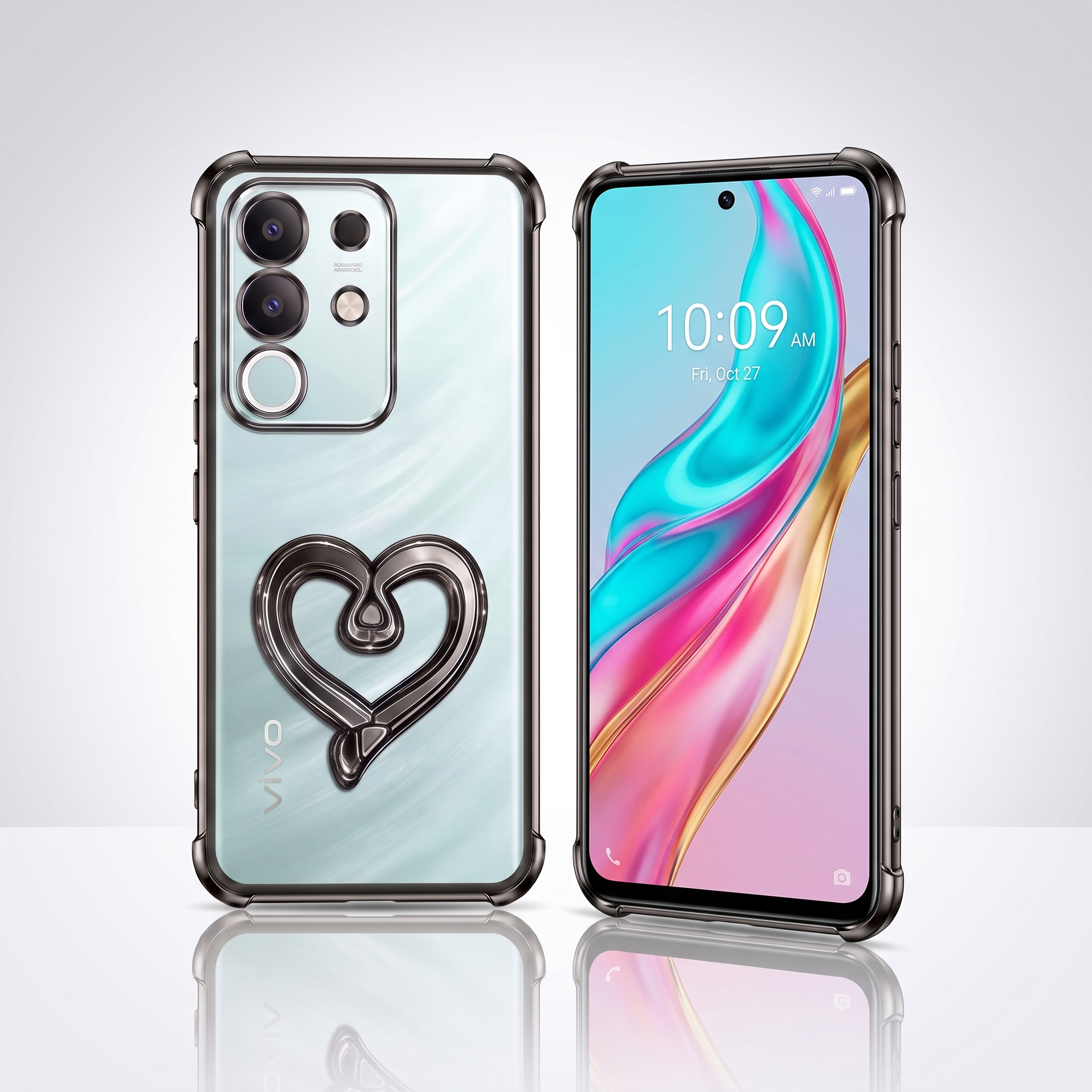 Vivo T4x 5G Premium Heart Stand Transparent Shockproof Airbag Phone Case