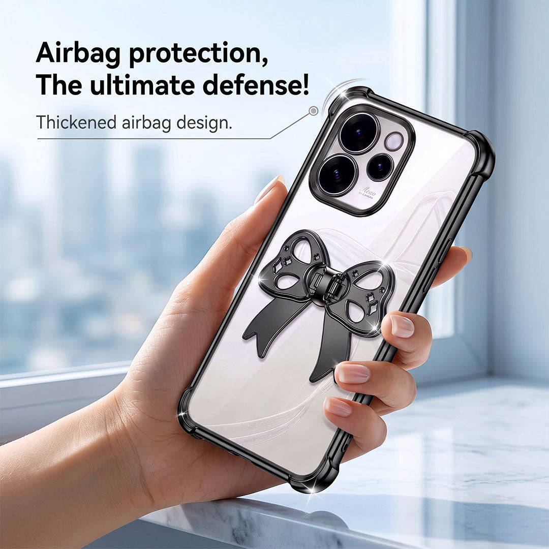 Oppo Reno 15 Pro Mini 5G Stylish Bow Knot Stand Transparent Shockproof Airbag Phone Case