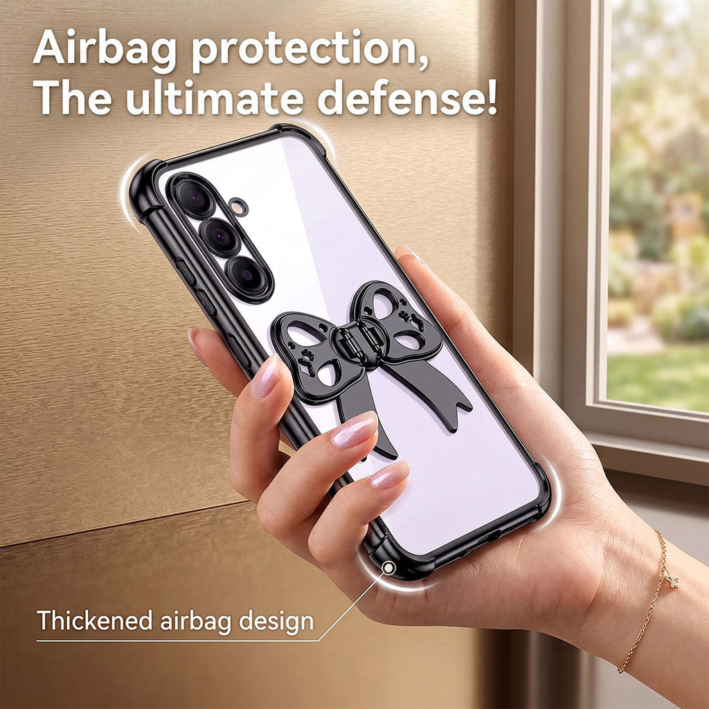 Samsung Galaxy M56 5G Stylish Bow Knot Stand Transparent Shockproof Airbag Phone Case
