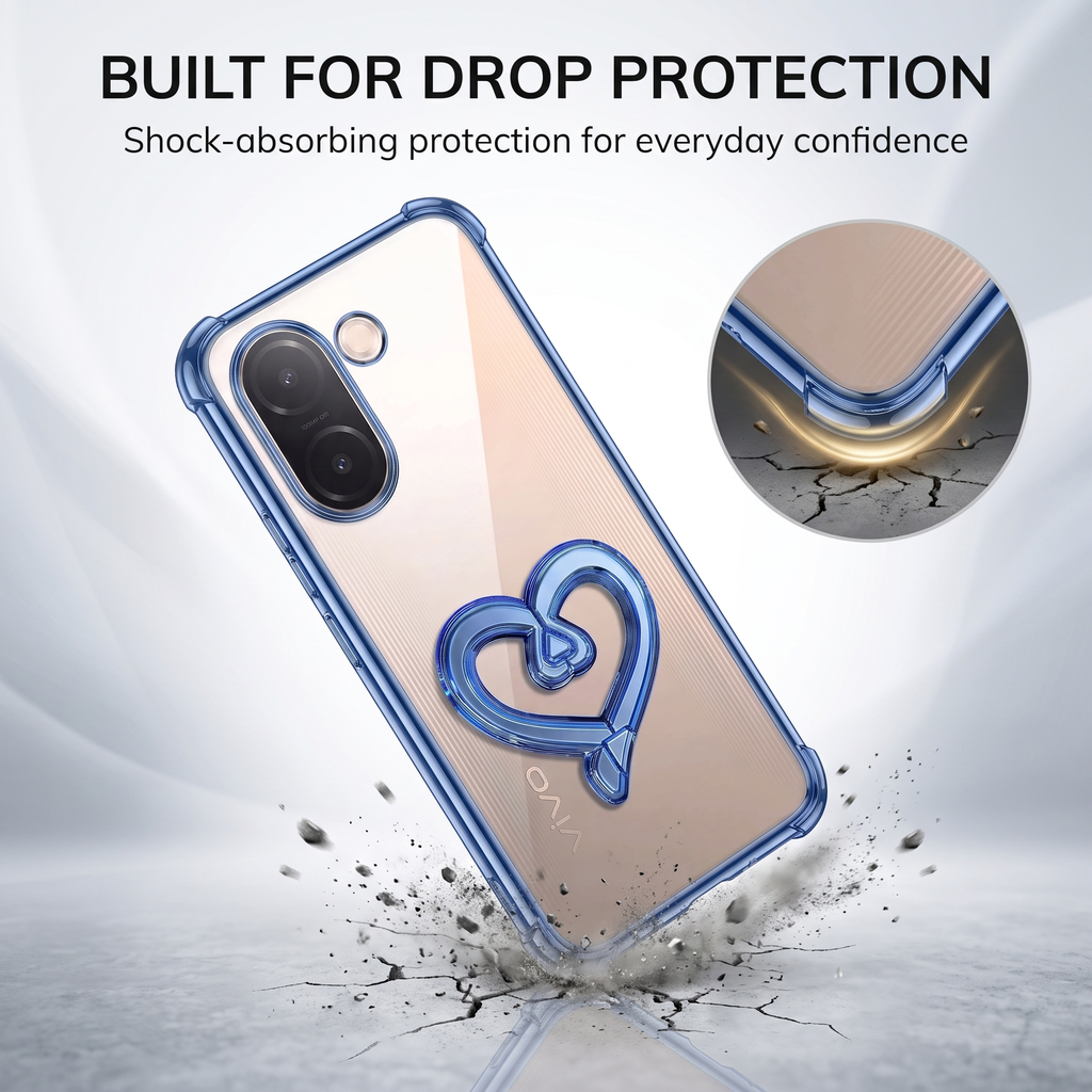 Vivo V60e 5G Premium Heart Stand Transparent Shockproof Airbag Phone Case