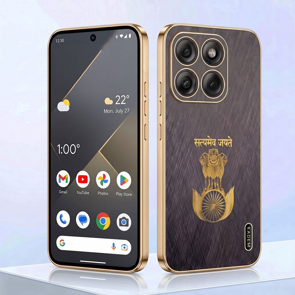 Motorola Edge 60 Pro 5G Satyamev Jayate 3D Electroplated Frame Gold Thread Pattern Hard Back Case