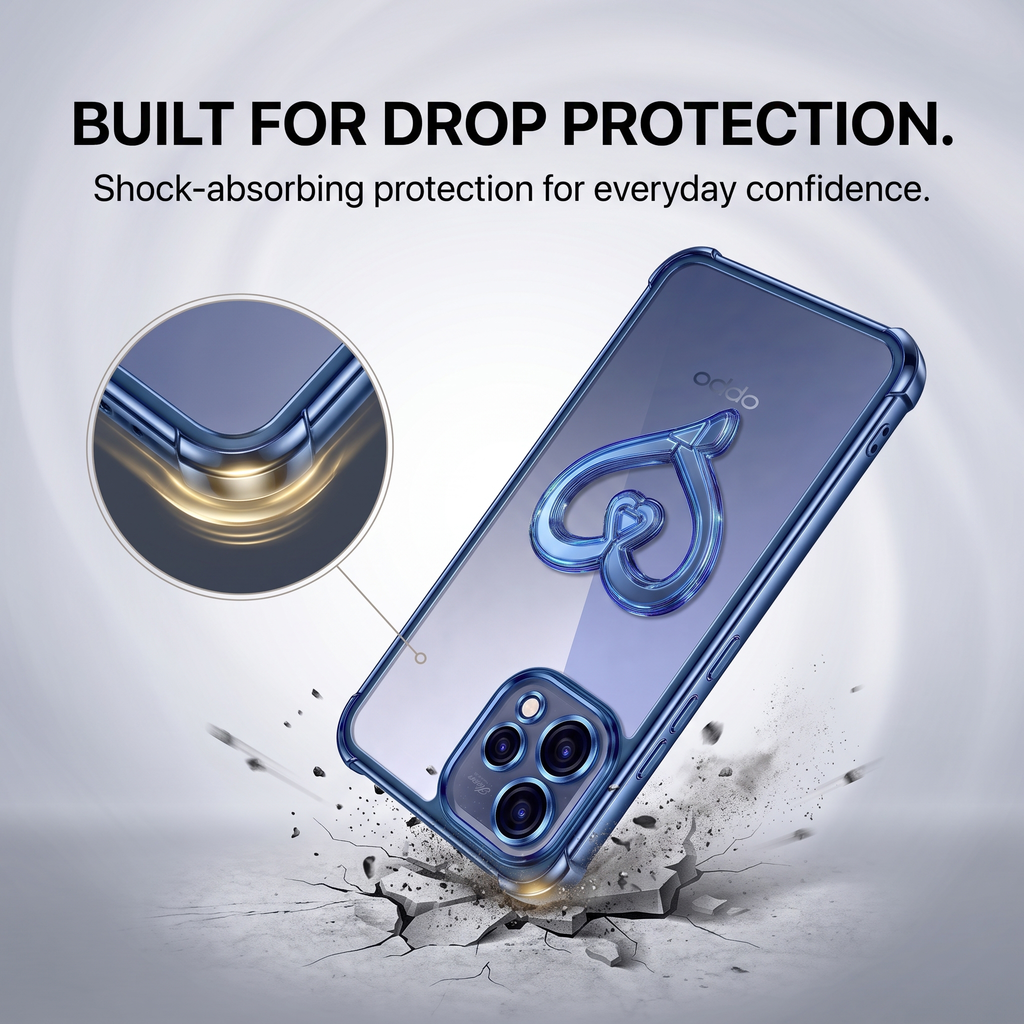 Oppo Reno 15 5G Premium Heart Stand Transparent Shockproof Airbag Phone Case