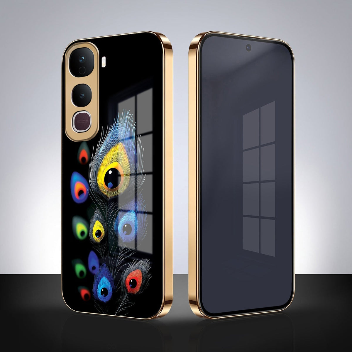 Vivo Y400 Pro 5G Multi-Feather Peacock Gold Electroplated Glass Phone Back Case