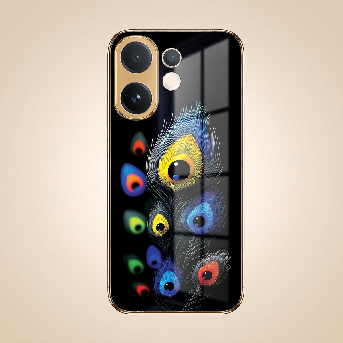 Vivo V60 5G Multi-Feather Peacock Gold Electroplated Glass Phone Back Case