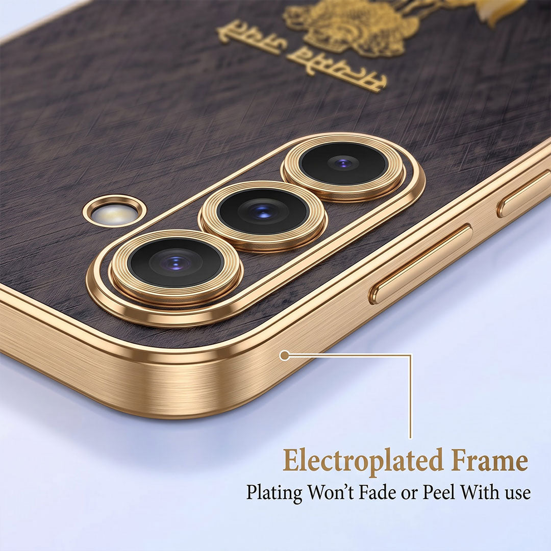 Samsung Galaxy A37 5G Satyamev Jayate 3D Electroplated Frame Gold Thread Pattern Hard Back Case