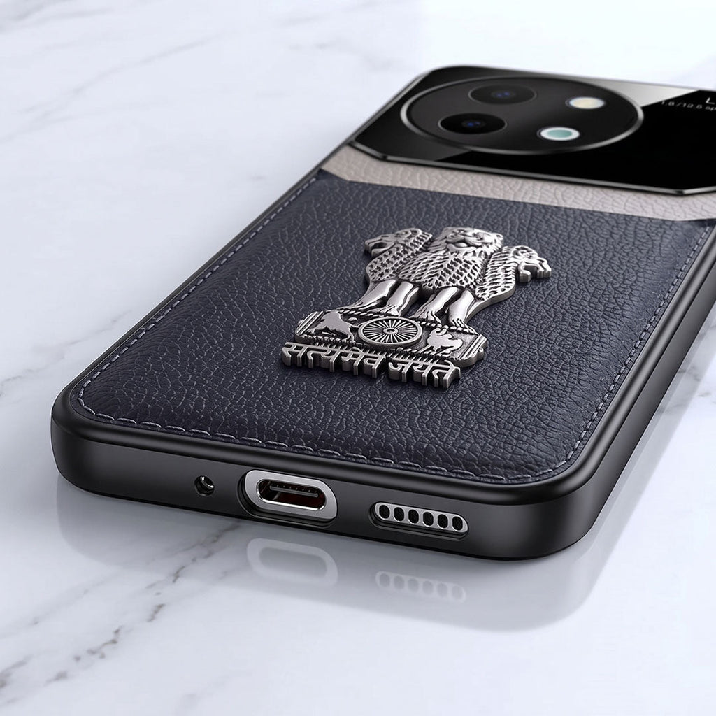 Vivo Y58 5G Satyamev Jayate 3D Metal Leather Back Case