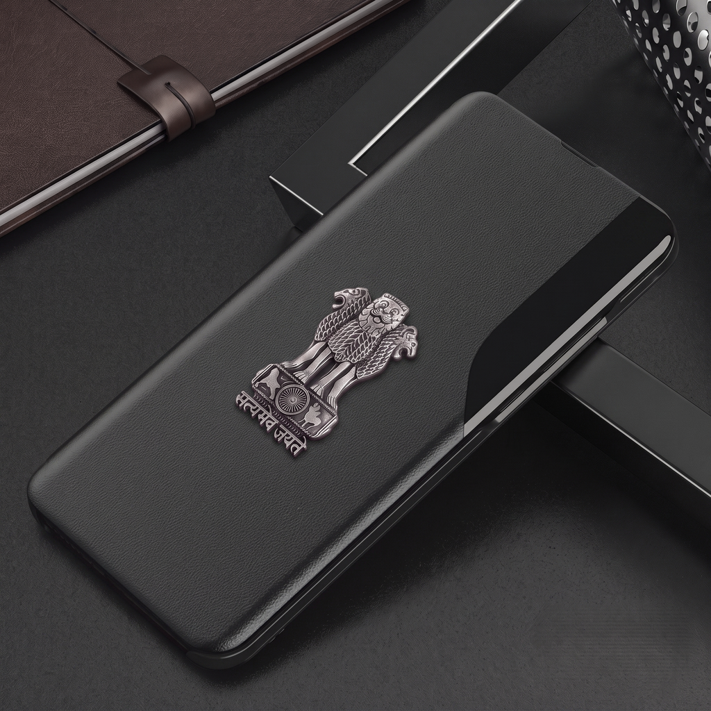 Vivo Y200e 5G Metal Emblem Satyamev Jayate Half Window Leather Flip Case