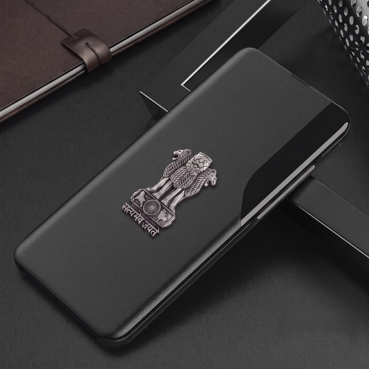 Vivo Y200e 5G Metal Emblem Satyamev Jayate Half Window Leather Flip Case