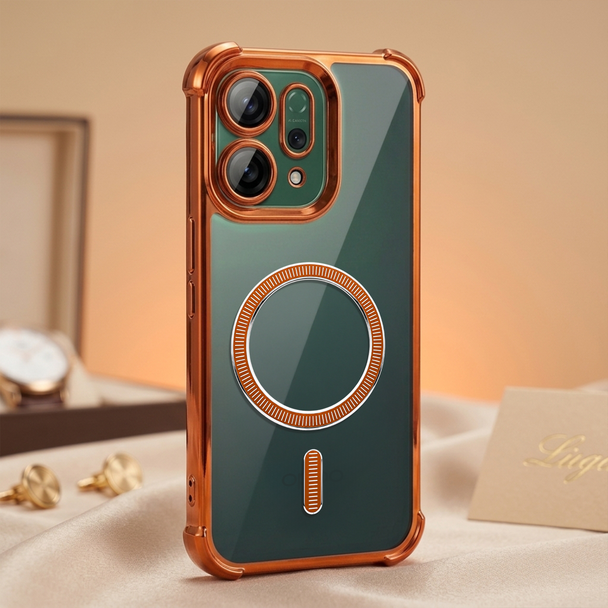 Oppo Reno 14 5G Premium Shockproof Transparent Airbag Cosmic Orange Case
