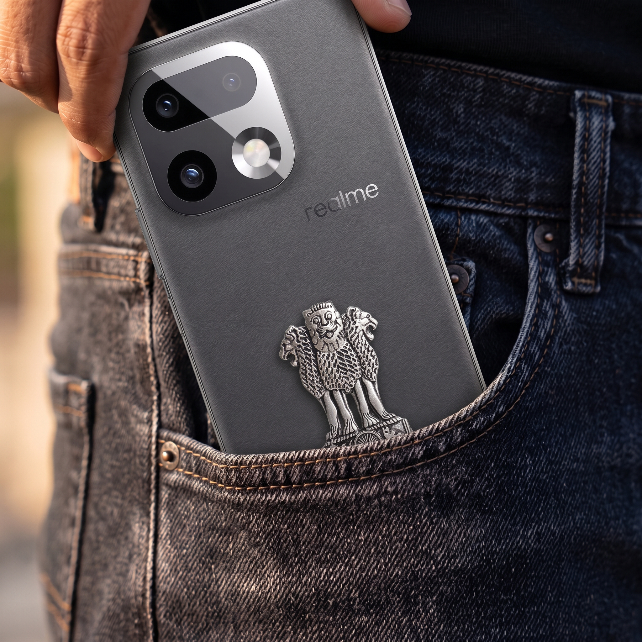 Realme 16 Pro+ 5G Compatible Satyamev Jayate 3D Metal Emblem Sticker