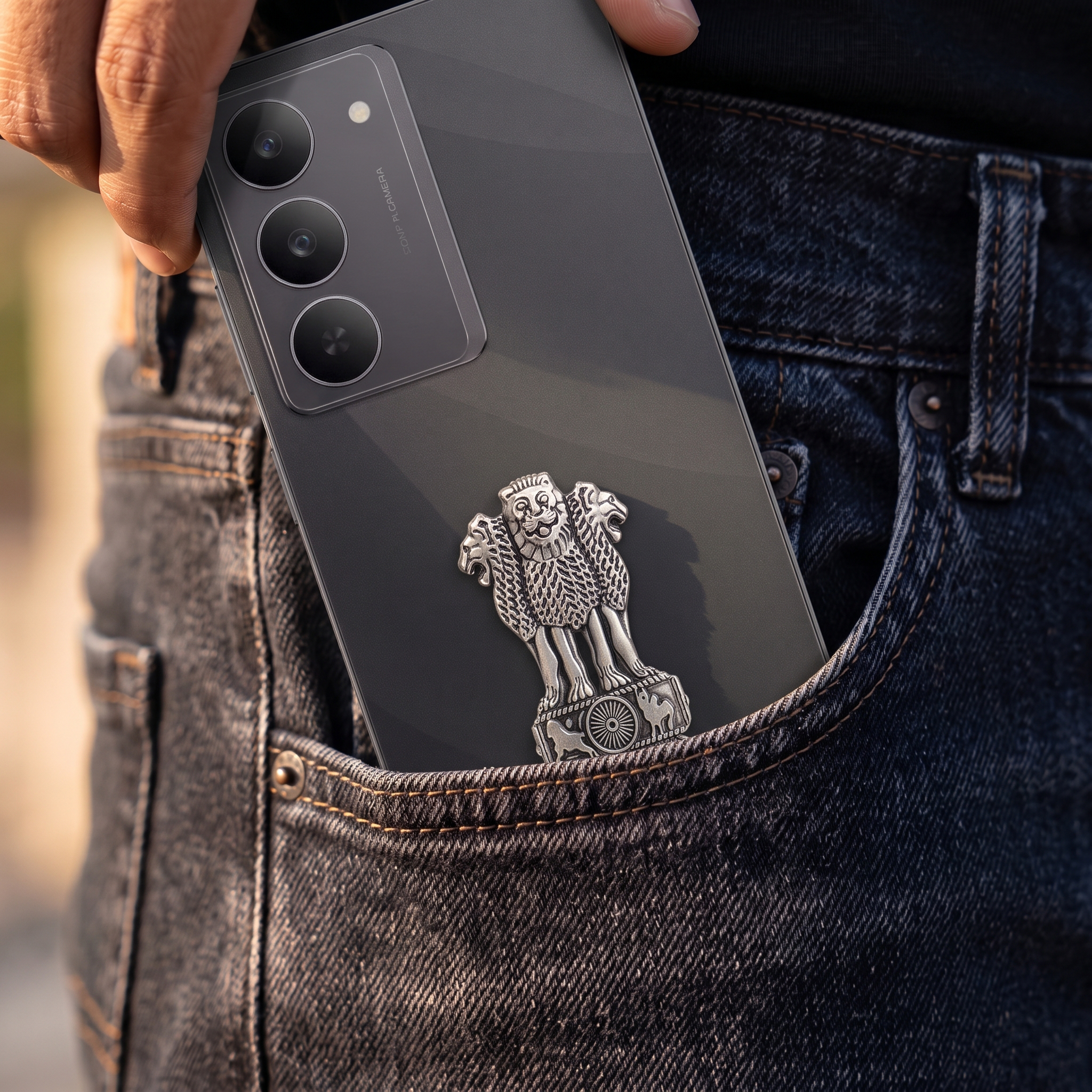Realme 14X 5G Compatible Satyamev Jayate 3D Metal Emblem Sticker