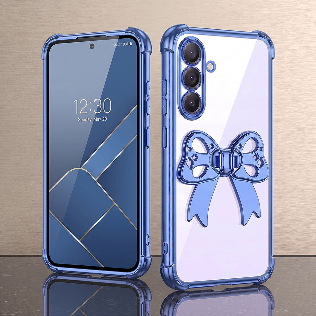 Samsung Galaxy M56 5G Stylish Bow Knot Stand Transparent Shockproof Airbag Phone Case