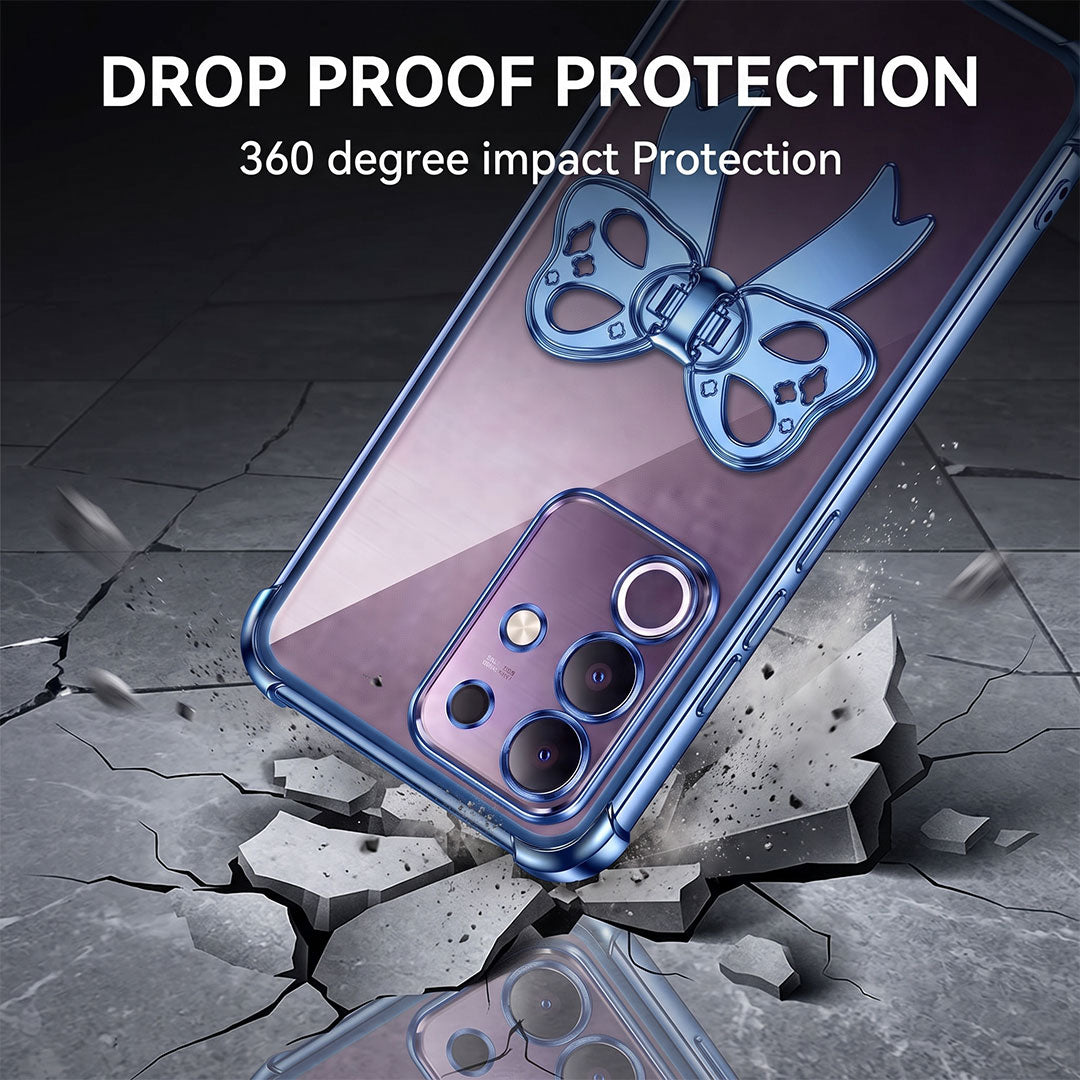 Vivo T4x 5G Stylish Bow Knot Stand Transparent Shockproof Airbag Phone Case