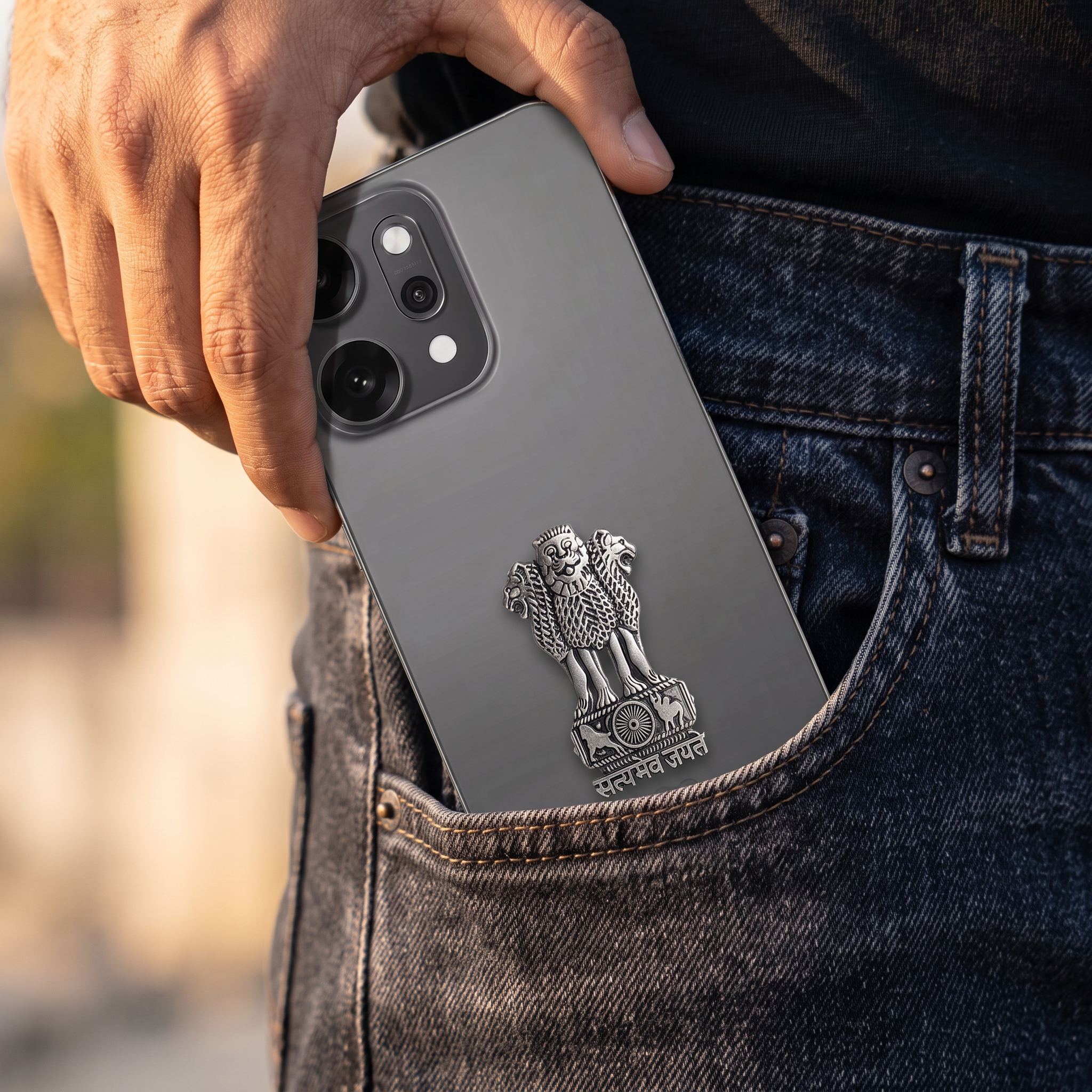 OPPO Reno 14 Pro 5G Compatible Satyamev Jayate 3D Metal Emblem Sticker