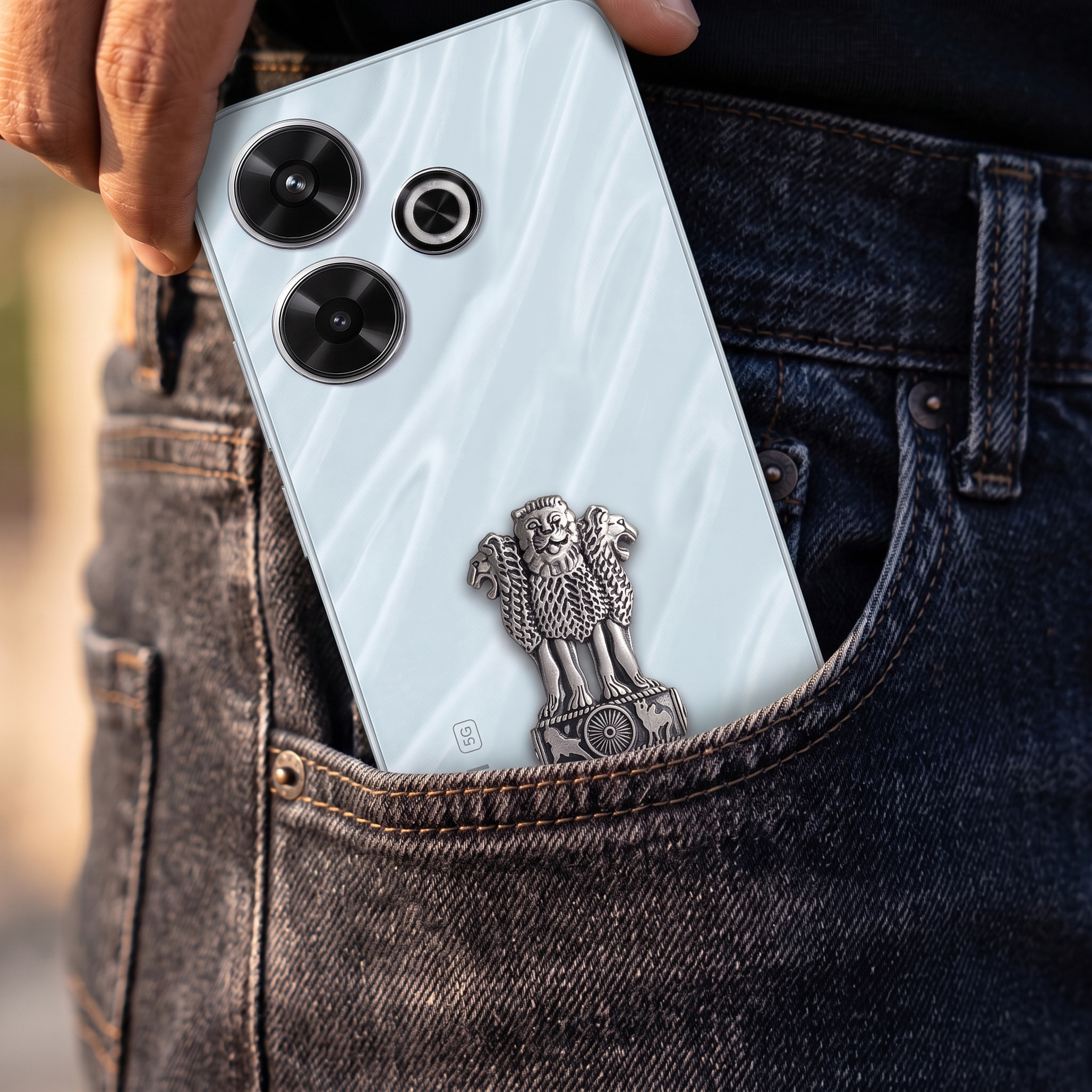 Redmi 13 5G Compatible Satyamev Jayate 3D Metal Emblem Sticker
