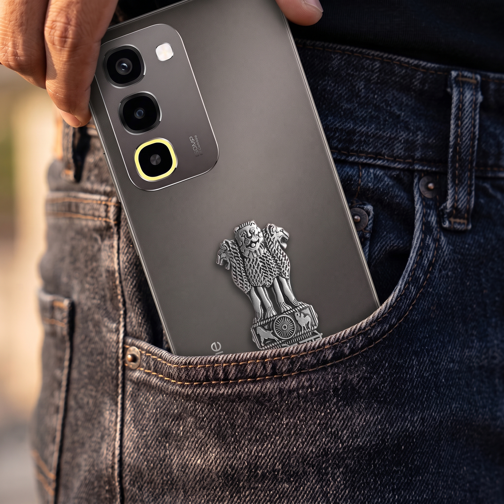 Realme P4R 5G Compatible Satyamev Jayate 3D Metal Emblem Sticker