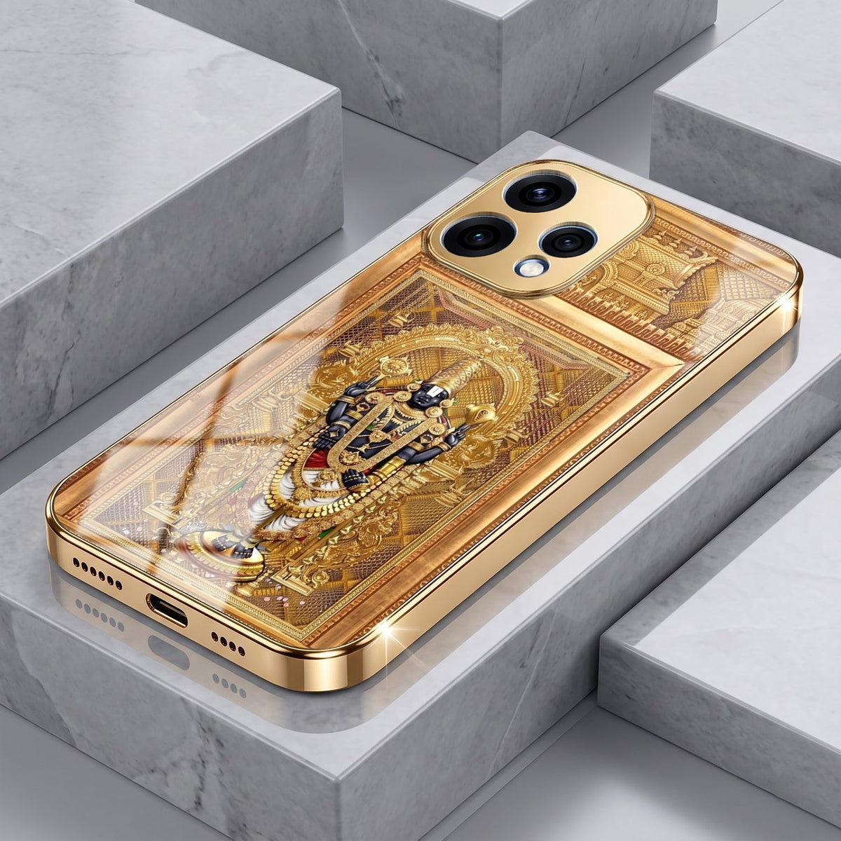 Oppo Reno 15 5G Premium Heritage Gold Electroplated Glass Phone Back Case