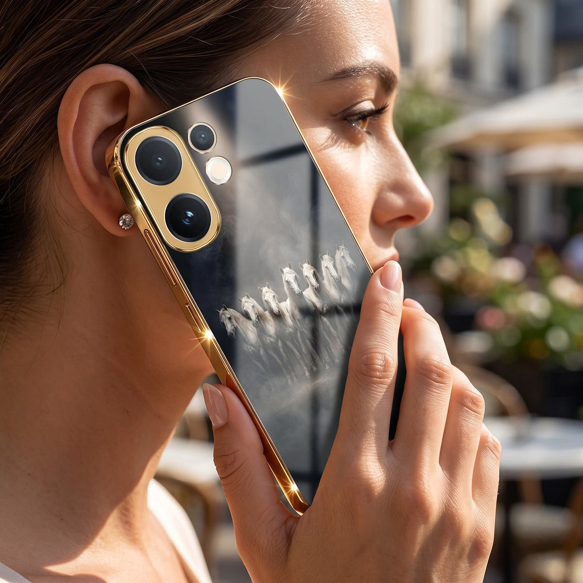 Vivo T4 Pro 5G Running Horses Gold Electroplated Glass Phone Back Case