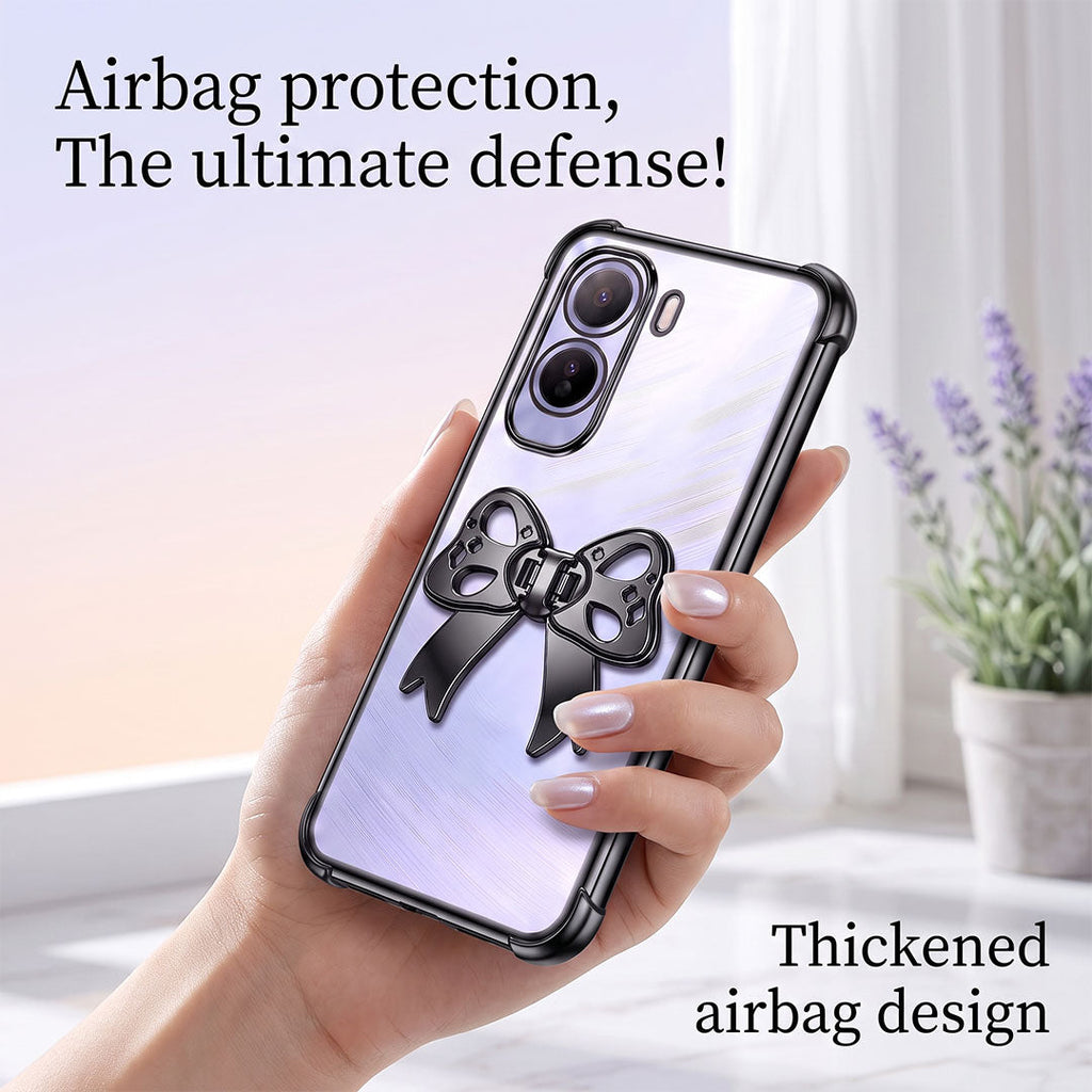 Vivo T5 Pro 5G Stylish Bow Knot Stand Transparent Shockproof Airbag Phone Case
