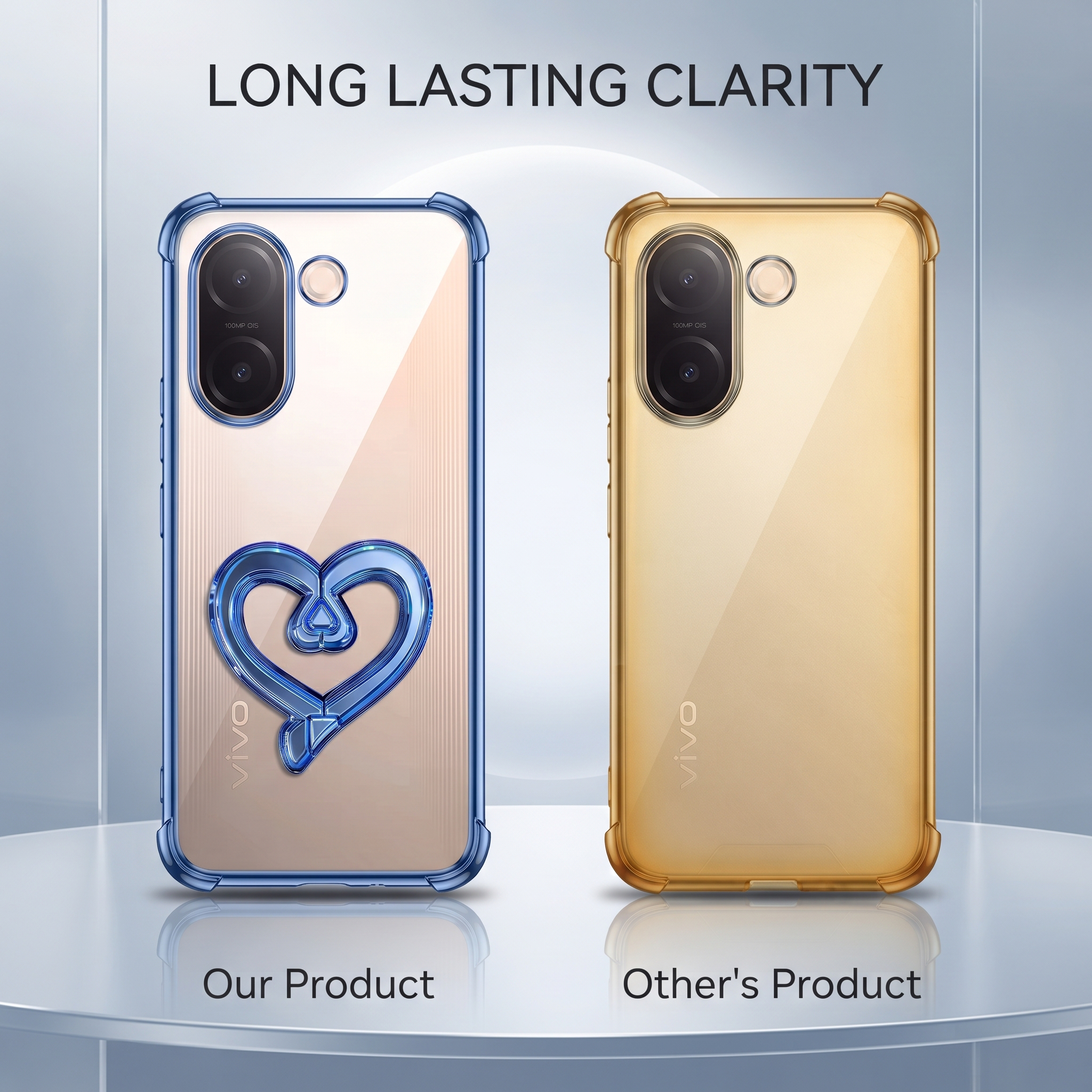 Vivo V60e 5G Premium Heart Stand Transparent Shockproof Airbag Phone Case