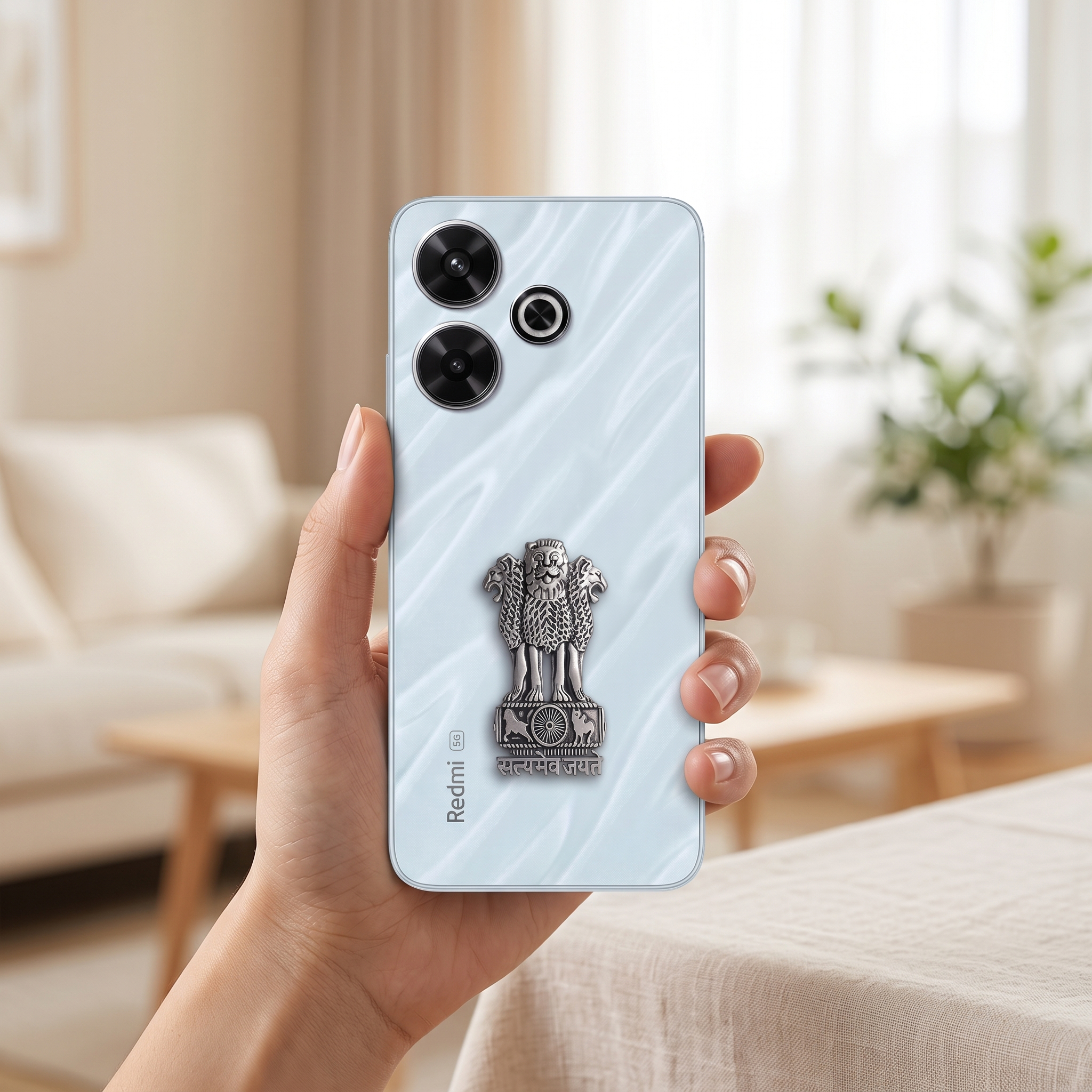 Redmi 13 5G Compatible Satyamev Jayate 3D Metal Emblem Sticker