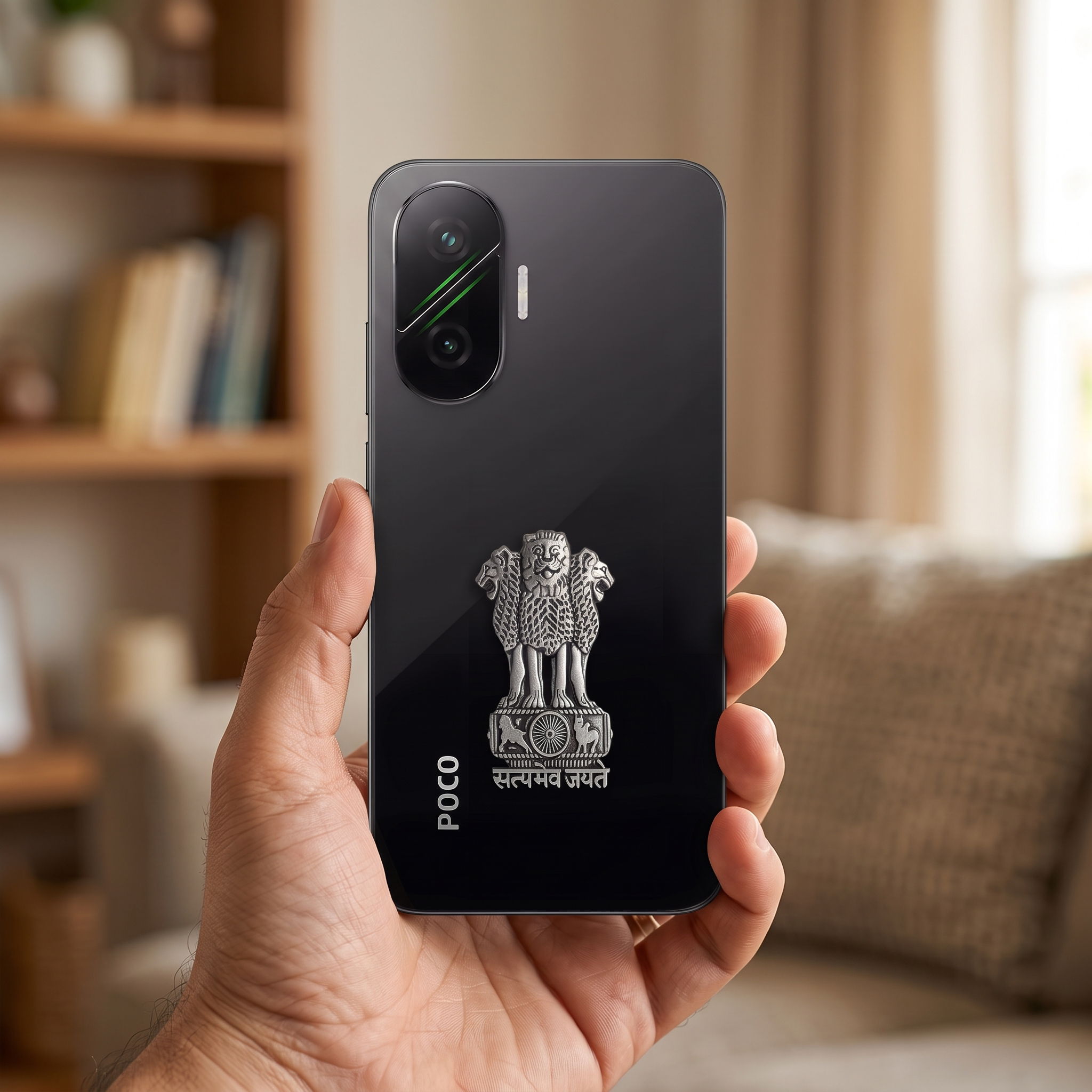 POCO F7 5G Compatible Satyamev Jayate 3D Metal Emblem Sticker
